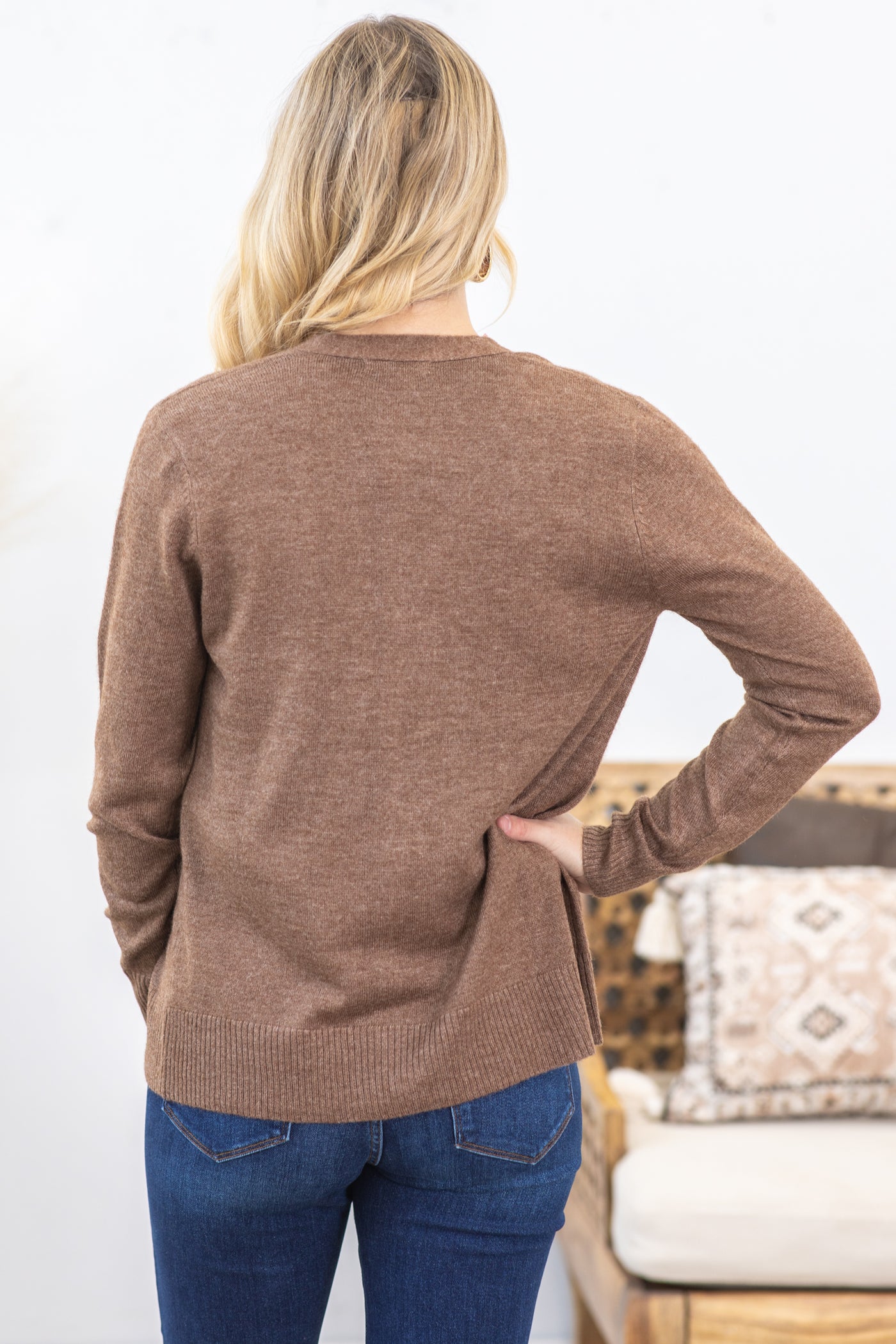 Brown V-Neck Cardigan With Buttons