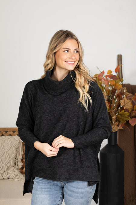 Cowl Neck High-Low Knit Tunic Top