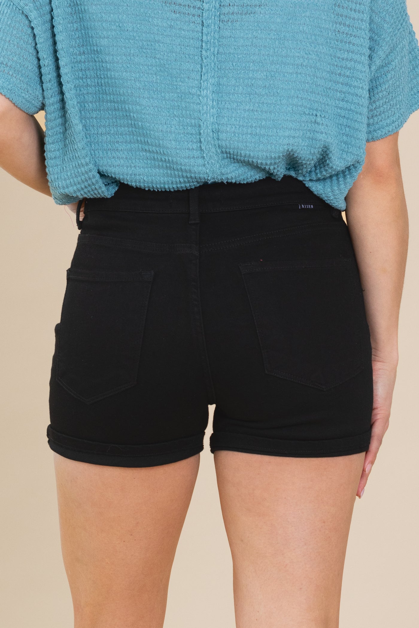 Risen Black Cuffed High Rise Cuffed Shorts