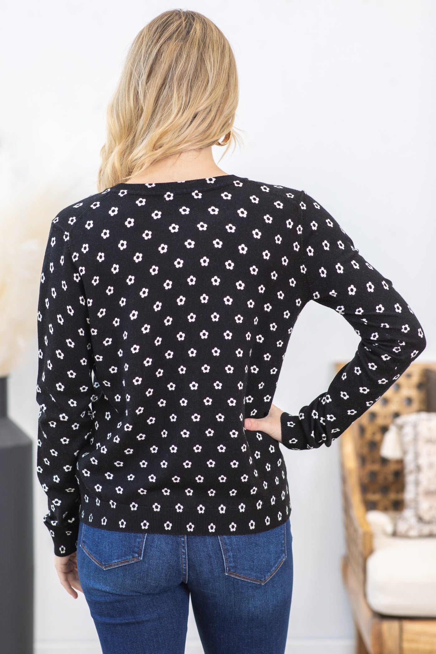 Black Daisy Print Cardigan