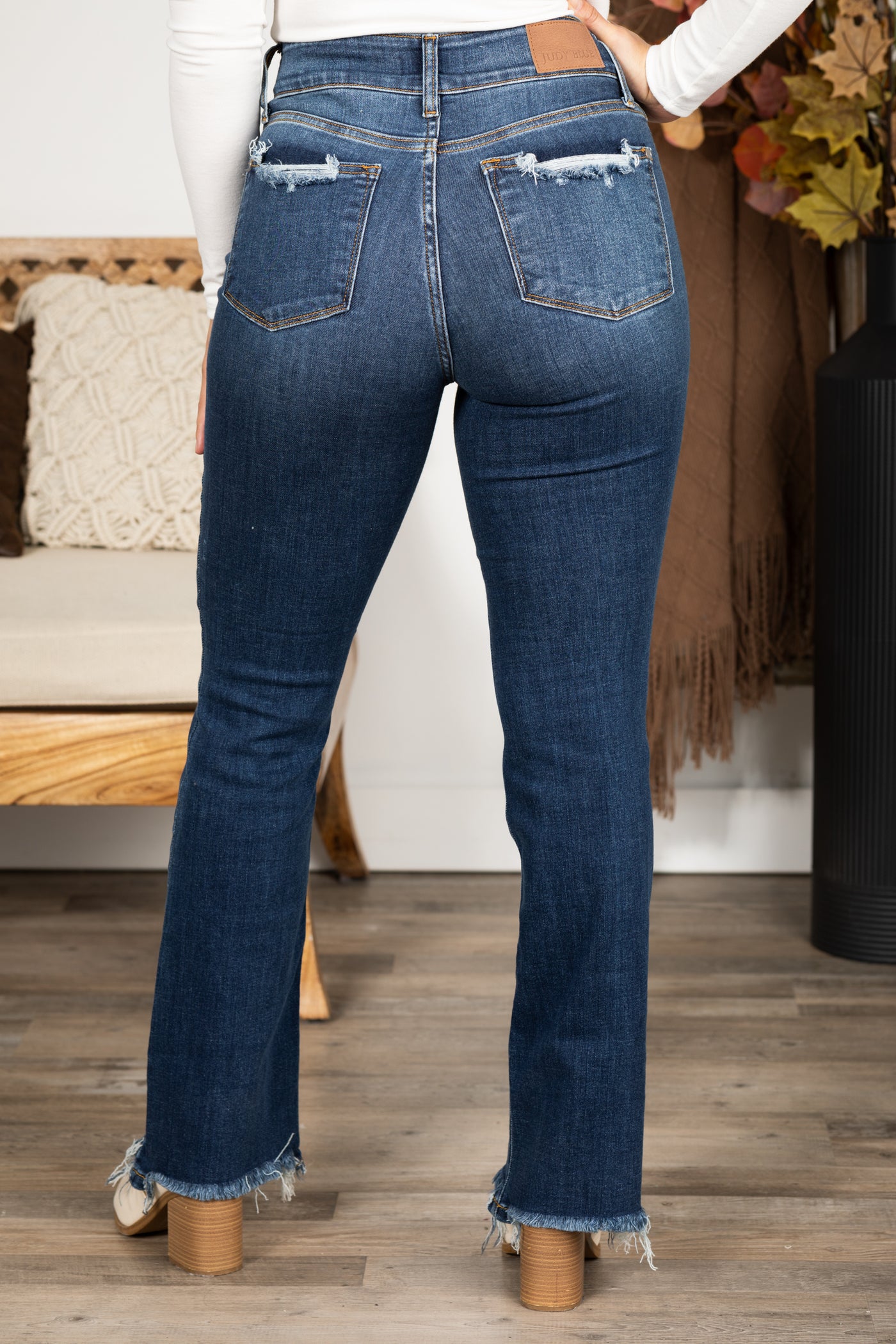 Judy Blue Vintage Wash Fray Hem Bootcut Jeans