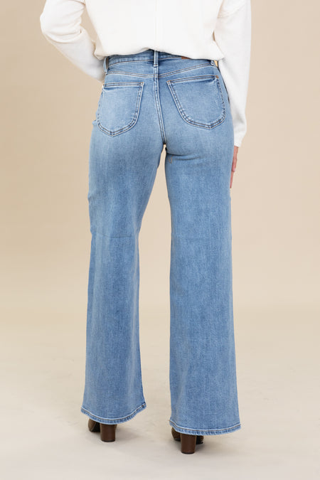 Judy Blue Retro Vintage Wash Wide Leg Jeans