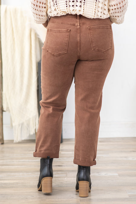 Risen Espresso Wash High Rise Boyfriend Pant