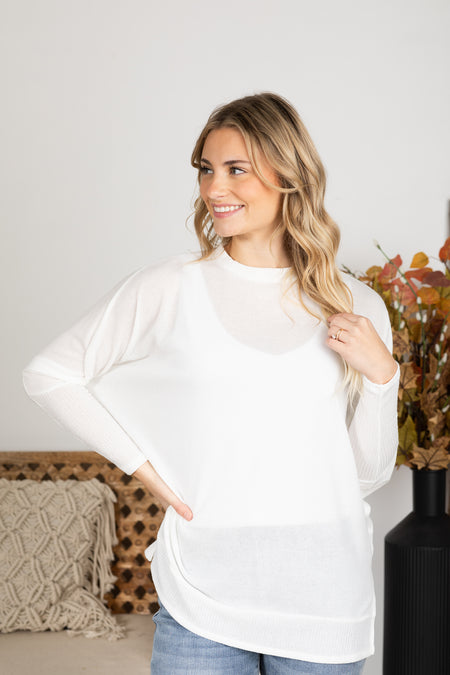 Long Sleeve Melange Knit Top