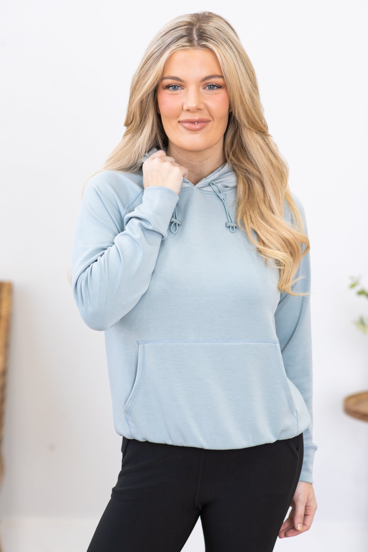 Light Slate Blue Modal Blend Pullover Hoodie