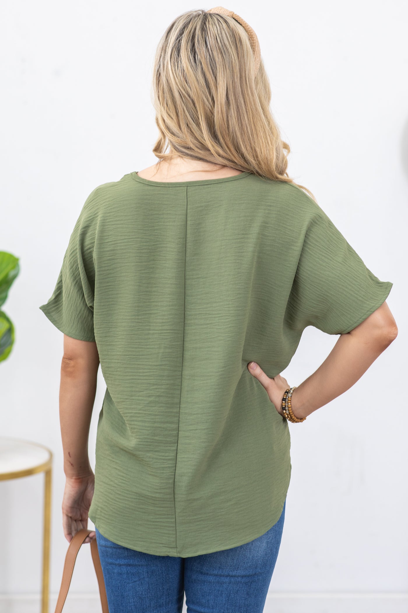 Olive V-Neck Airflow Woven Top