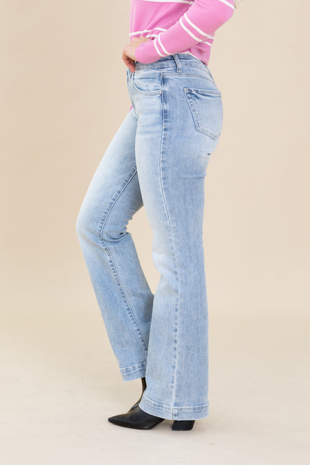 Risen Mid Rise Finished Hem Bootcut Jeans