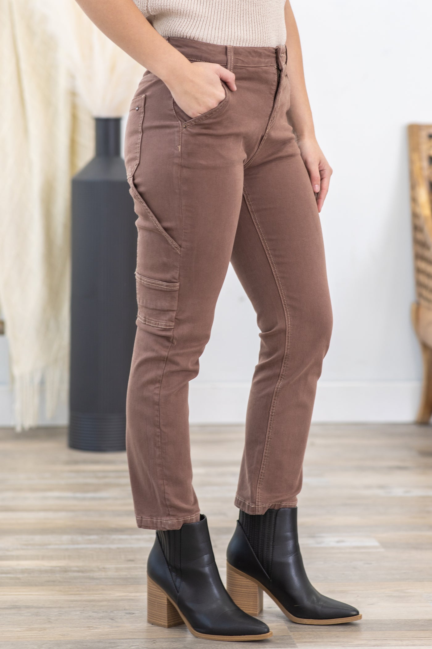 Mica Dark Mocha Utility Straight Crop Jean