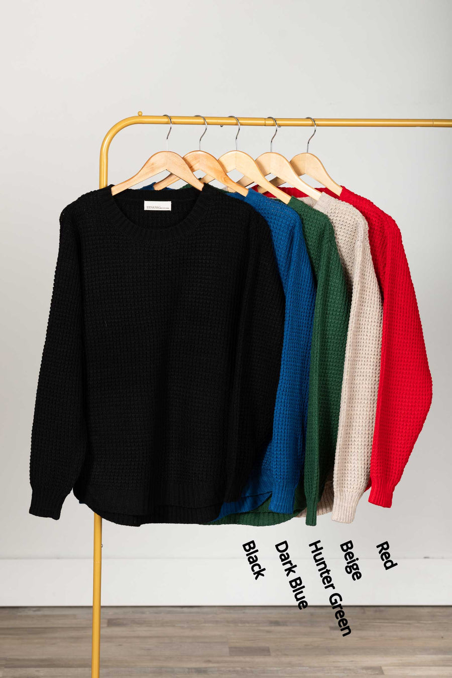 Waffle Knit Round Hem Sweater