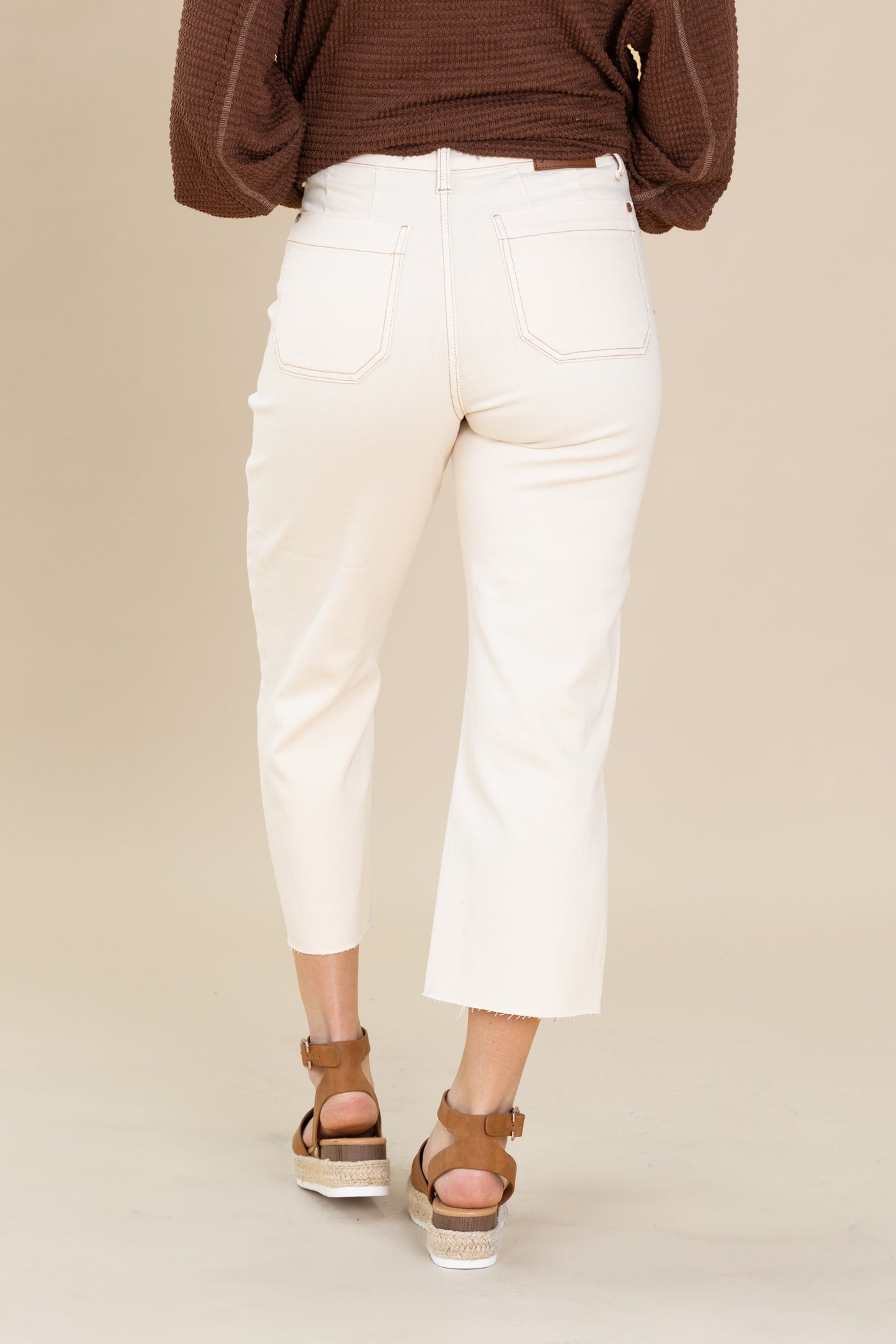 Judy Blue Cream Garment Dyed Crop Wide Jeans