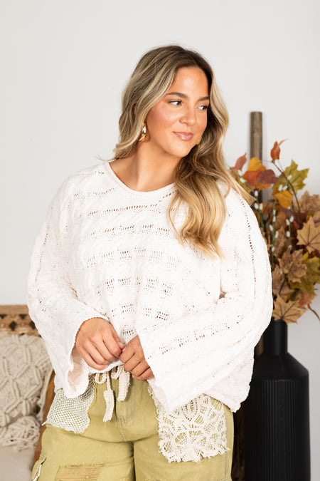 Bell Sleeve Cable Knit Sweater