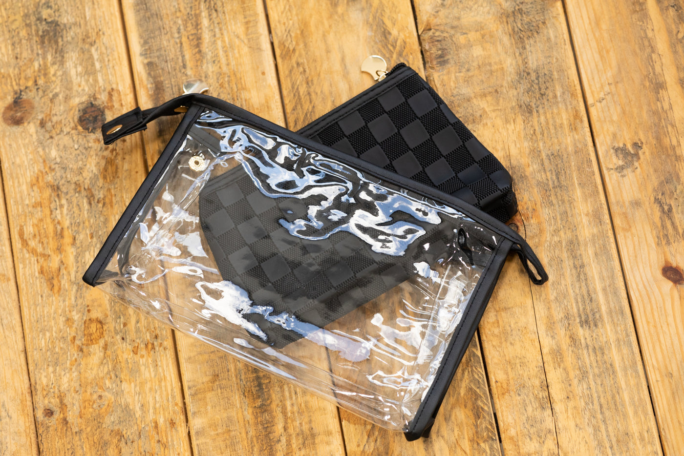 Duo Checkered Cosmetic Makeup Bag Set