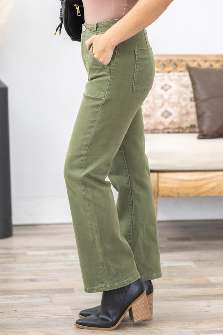 Risen Patch Pockets Ankle Flare Pants