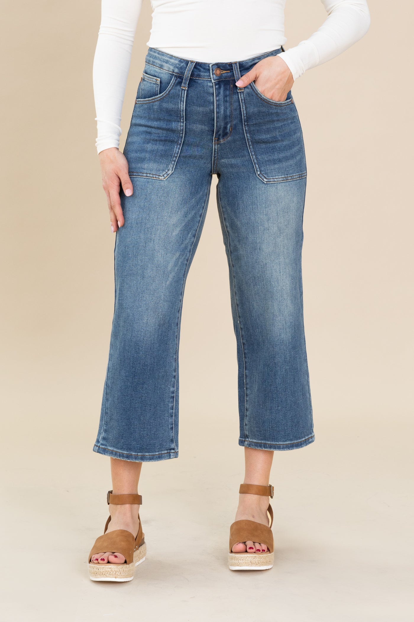 Judy Blue Utility Pockets Crop Wide Jeans