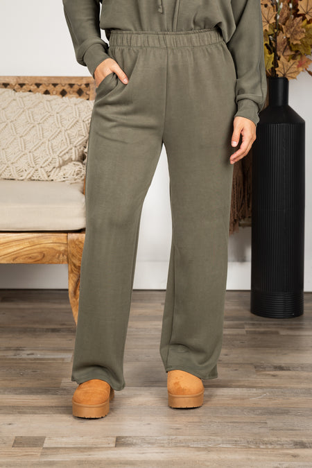 Solid Elastic Waist Pants