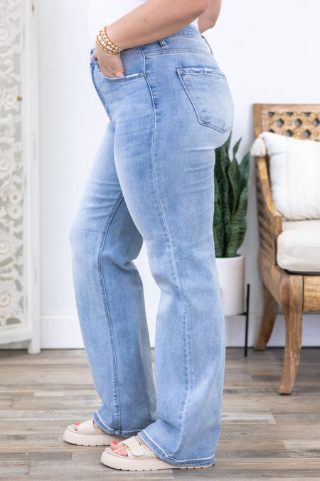 Risen Light Wash High Rise Straight Leg Jeans