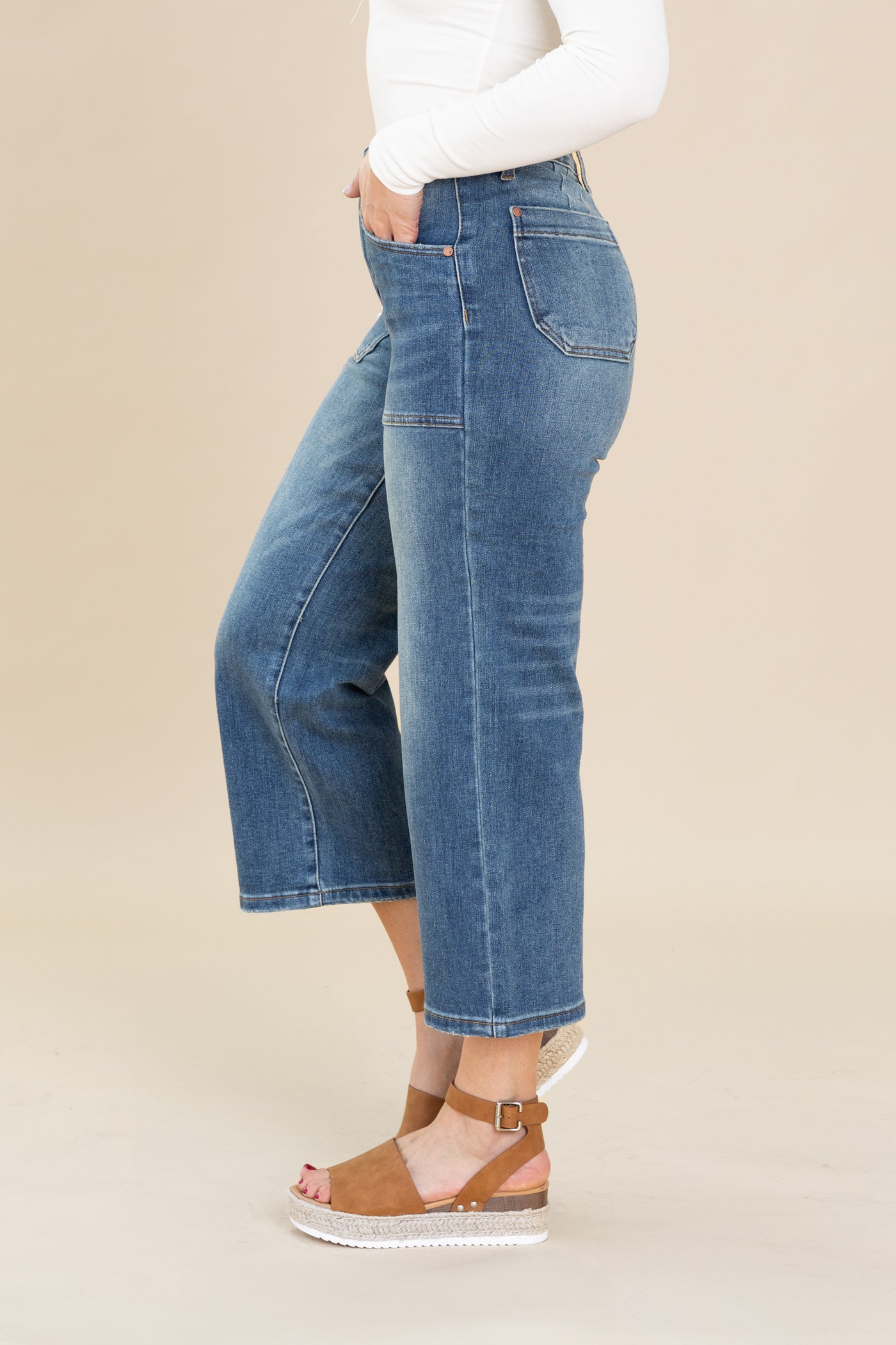 Judy Blue Utility Pockets Crop Wide Jeans