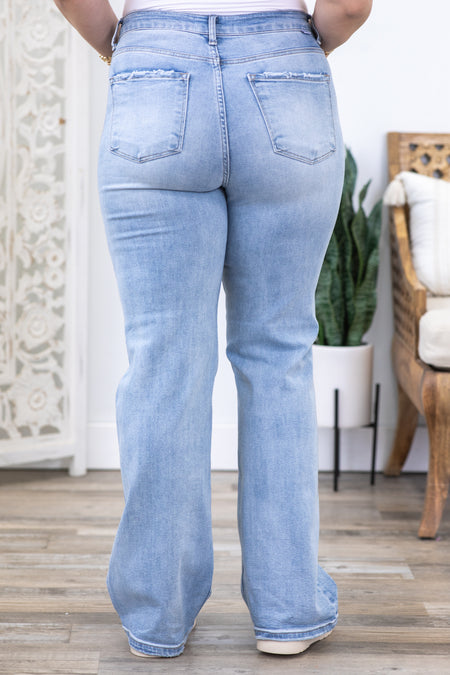 Risen Light Wash High Rise Straight Leg Jeans