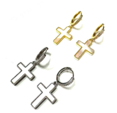 PRE-ORDER Opal Cross Huggie Earrings shipping apx 2/19