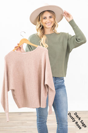 Textured Dolman Sleeve Boatneck Sweater