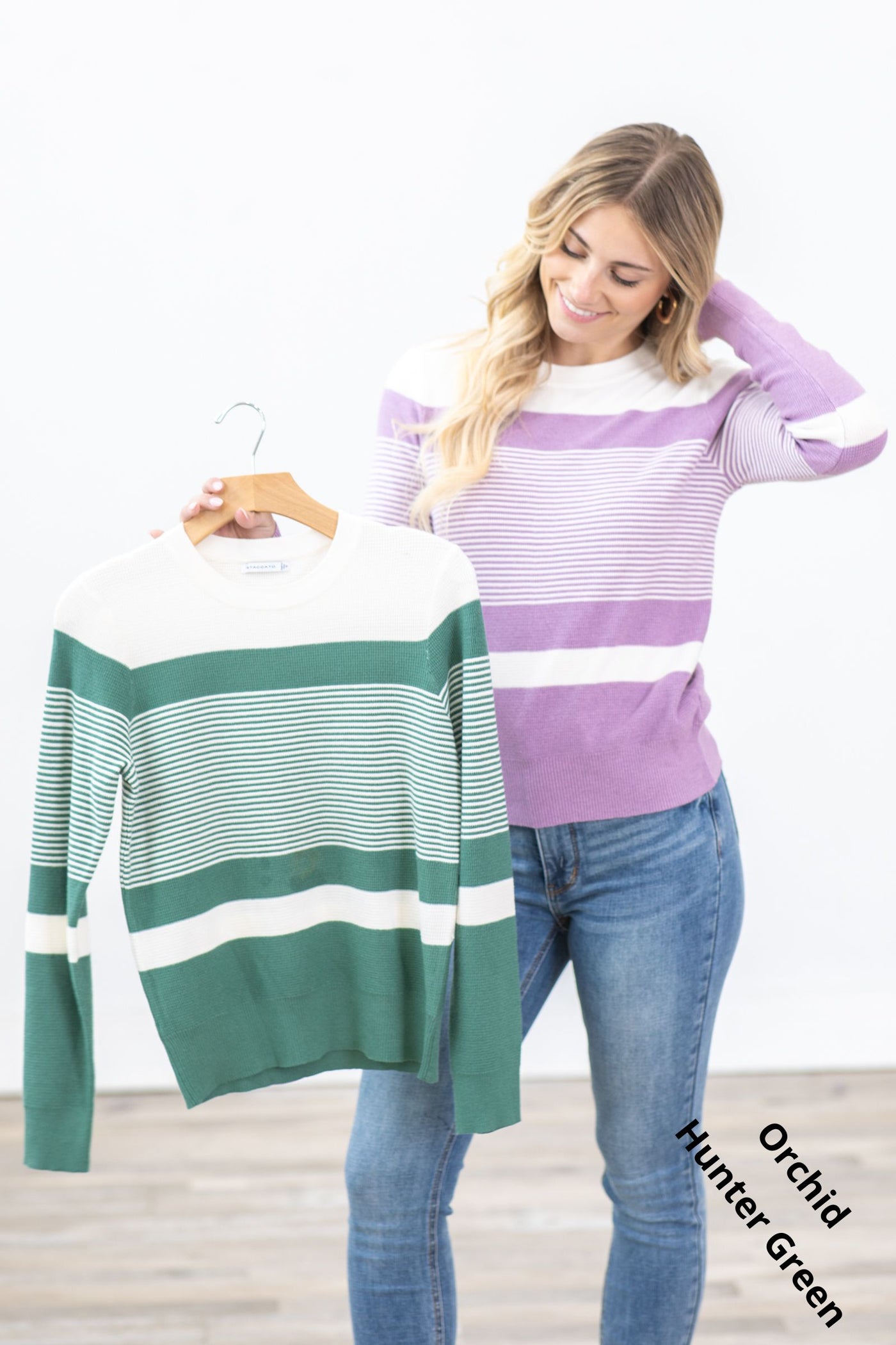 Mini Waffle Striped Colorblock Knit Sweater