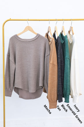 Drop Shoulder Long Sleeve Knit Top