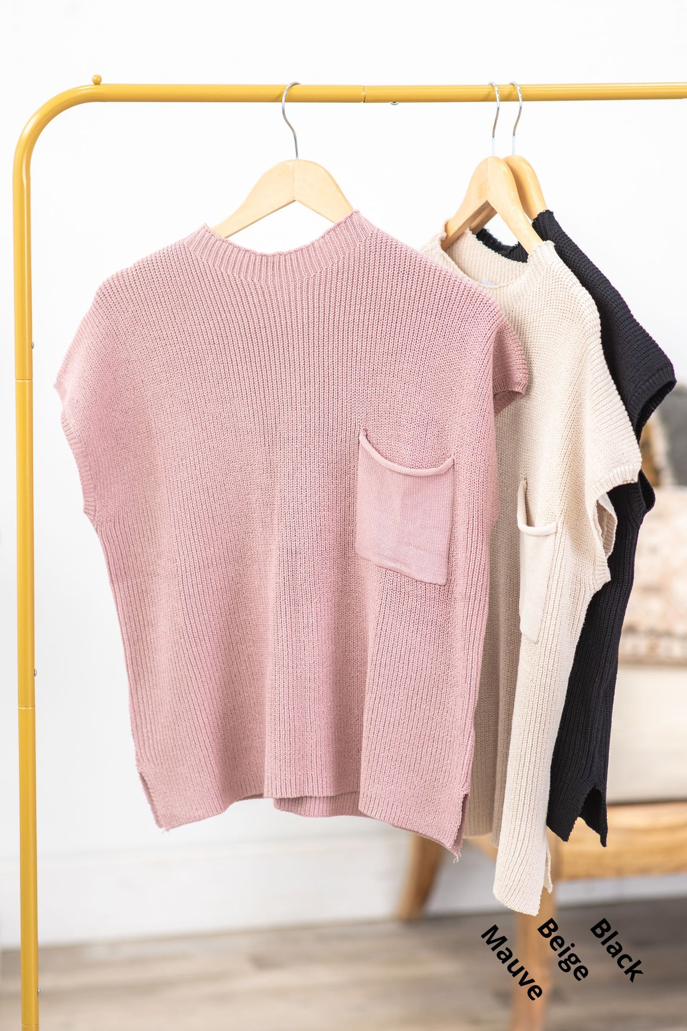 Short Sleeve Sweater Knit Top With Pocket