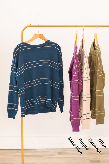 Stitch Stripe Sweater Knit Top