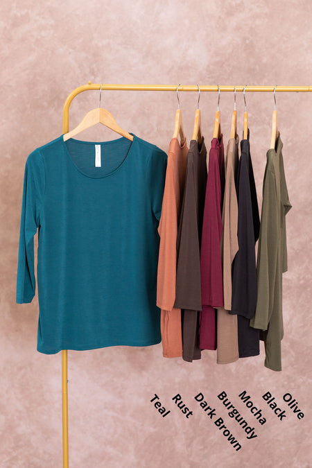 Solid Wrinkle Free 3/4 Sleeve Knit Top