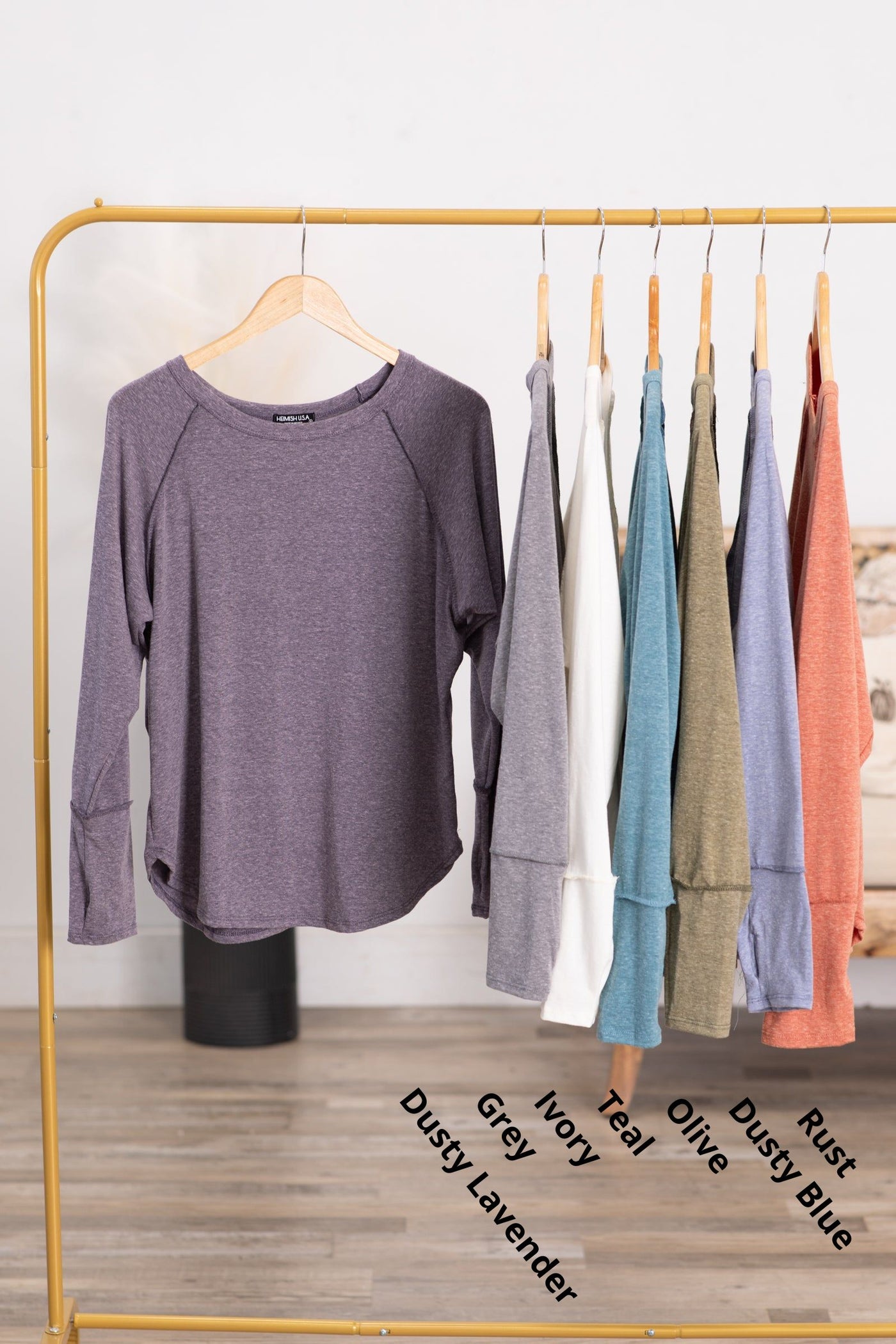 Solid Long Sleeve Knit Top With Thumbholes