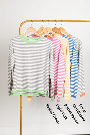 Striped Contrast Rib Detail Pullover Sweater