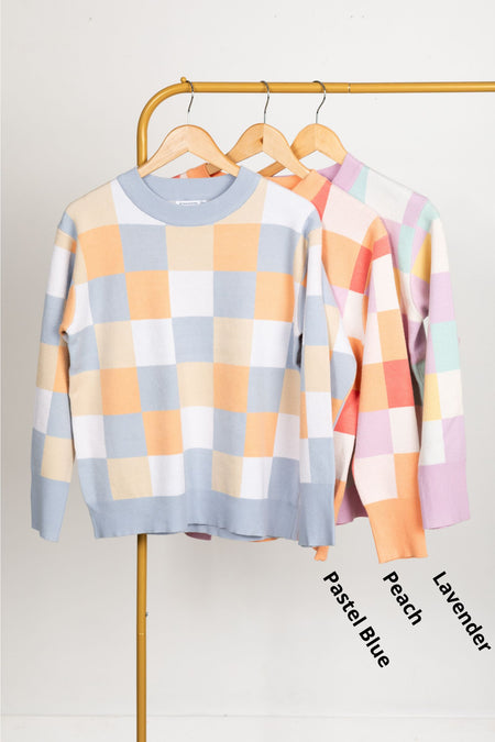 Multi Colored Checkerboard Print Knit Top