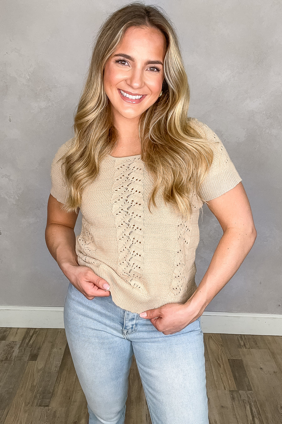 Tan Crochet Detail Lightweight Top