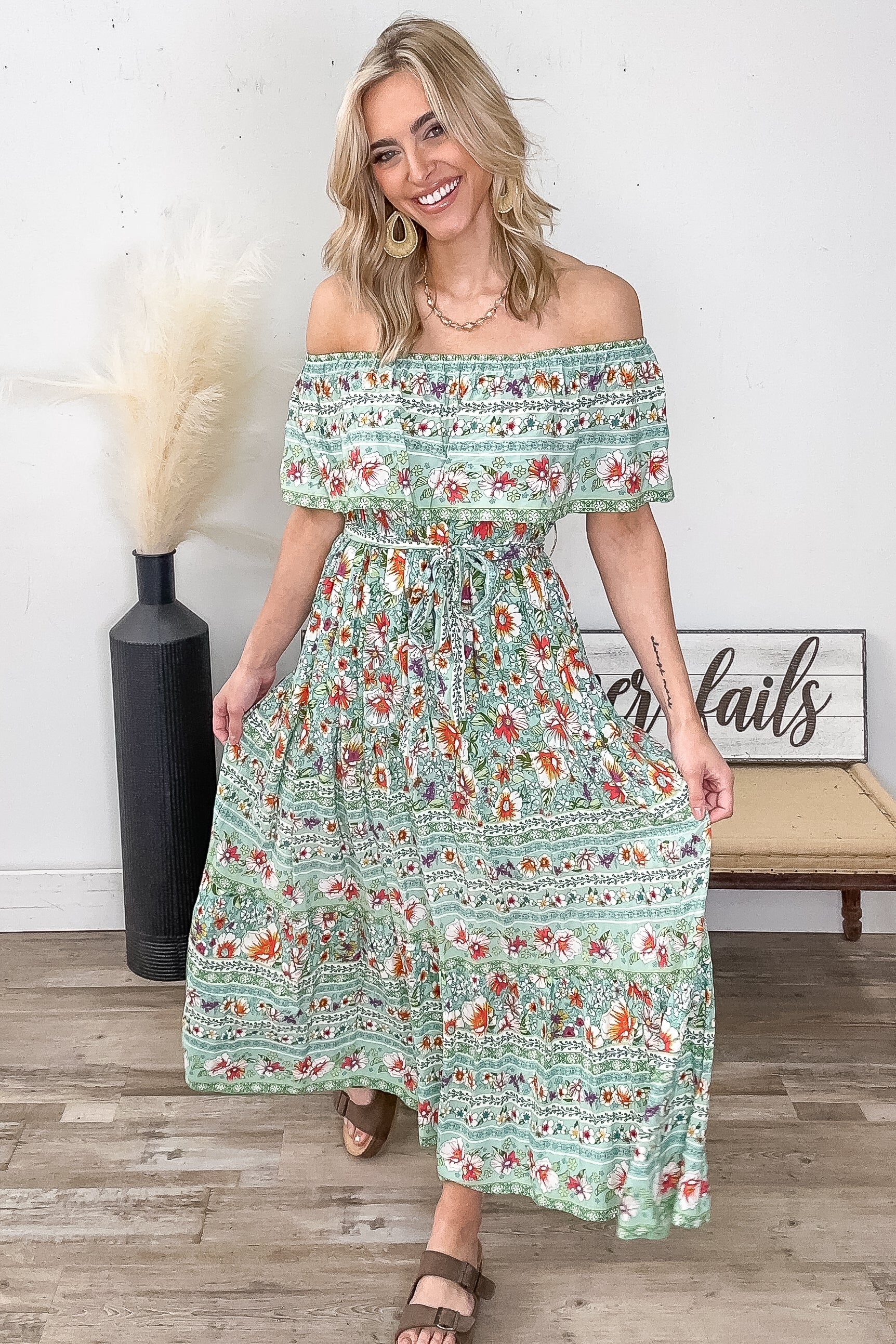 Boho off the shoulder maxi dress hotsell