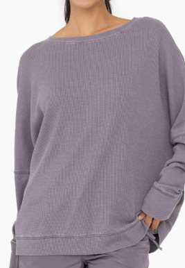 Waffle Ribbed Roundneck Pullover