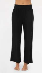 Smocked Waistband Ribbed Wide Leg Pants