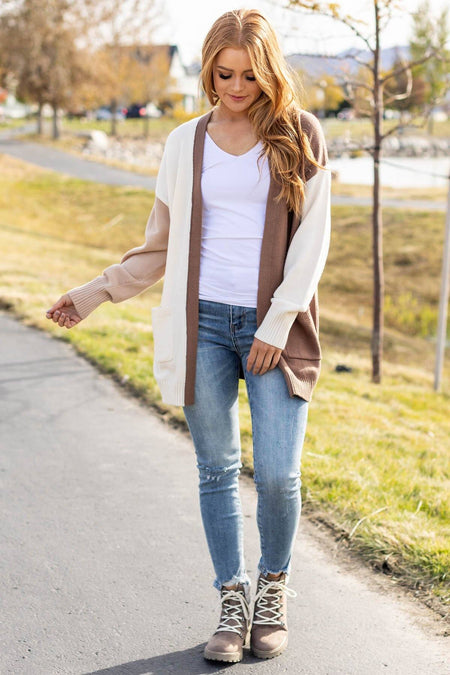 Tan Multicolor Colorblock Cardigan - Filly Flair