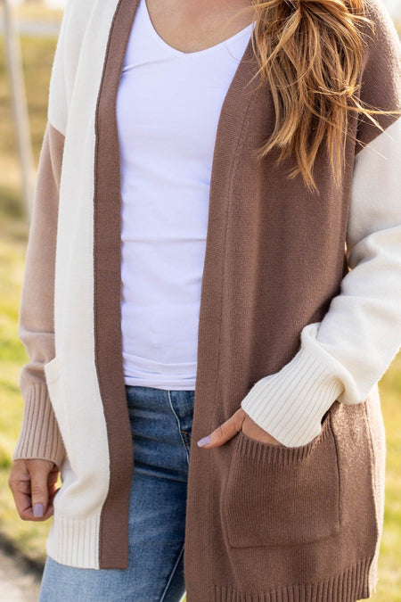 Tan Multicolor Colorblock Cardigan - Filly Flair