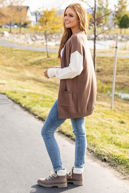 Tan Multicolor Colorblock Cardigan - Filly Flair