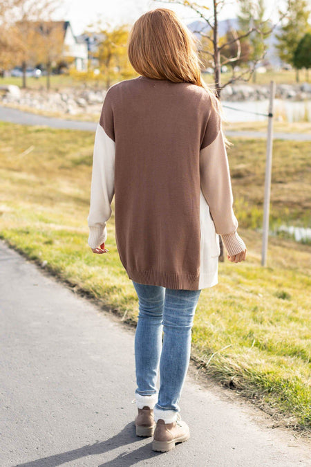 Tan Multicolor Colorblock Cardigan - Filly Flair