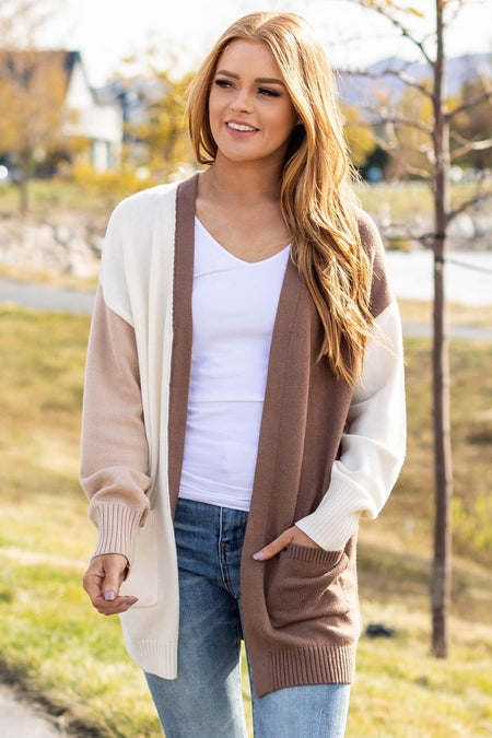 Tan Multicolor Colorblock Cardigan - Filly Flair