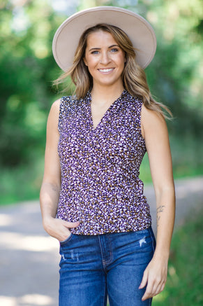 Black Floral Print V-Neck Tank - Filly Flair