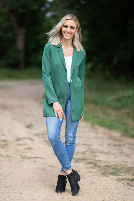 Hunter Green One Button Blazer - Filly Flair