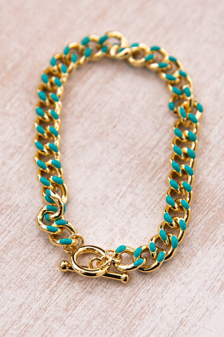 Gold and Turquoise Enamel Chain Bracelet - Filly Flair