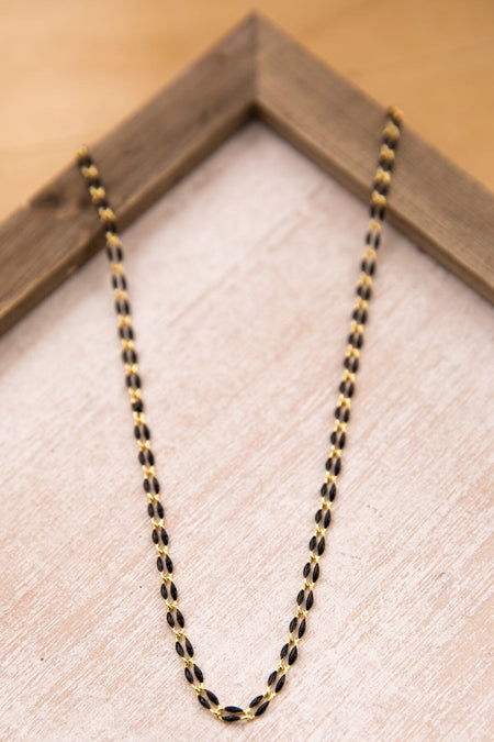 Gold and Black Enamel Chain Necklace - Filly Flair