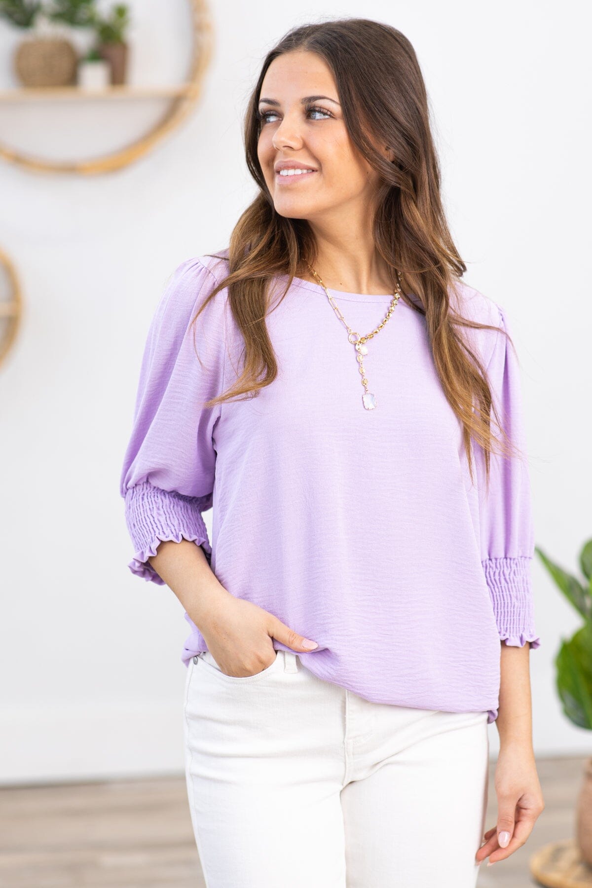 Lavender Balloon Sleeve Airflow Top · Filly Flair