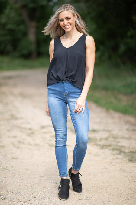 Black Twist Hem V-Neck Tank - Filly Flair