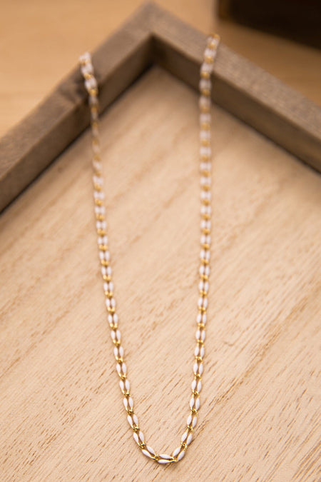 Gold and White Enamel Chain Necklace - Filly Flair