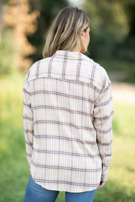 Tan and Taupe Plaid Button Up Top - Filly Flair