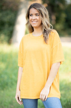 Mustard Drop Shoulder Round Neck Top - Filly Flair